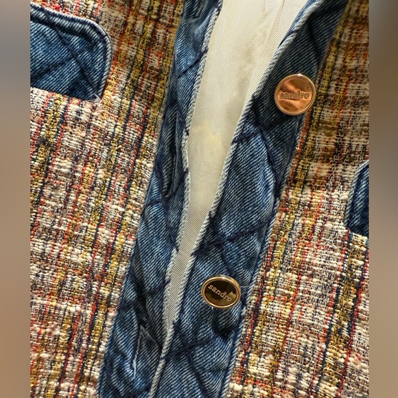 Sandro Christine Quilted Trim Tweed Jacket - Picture 4 of 7